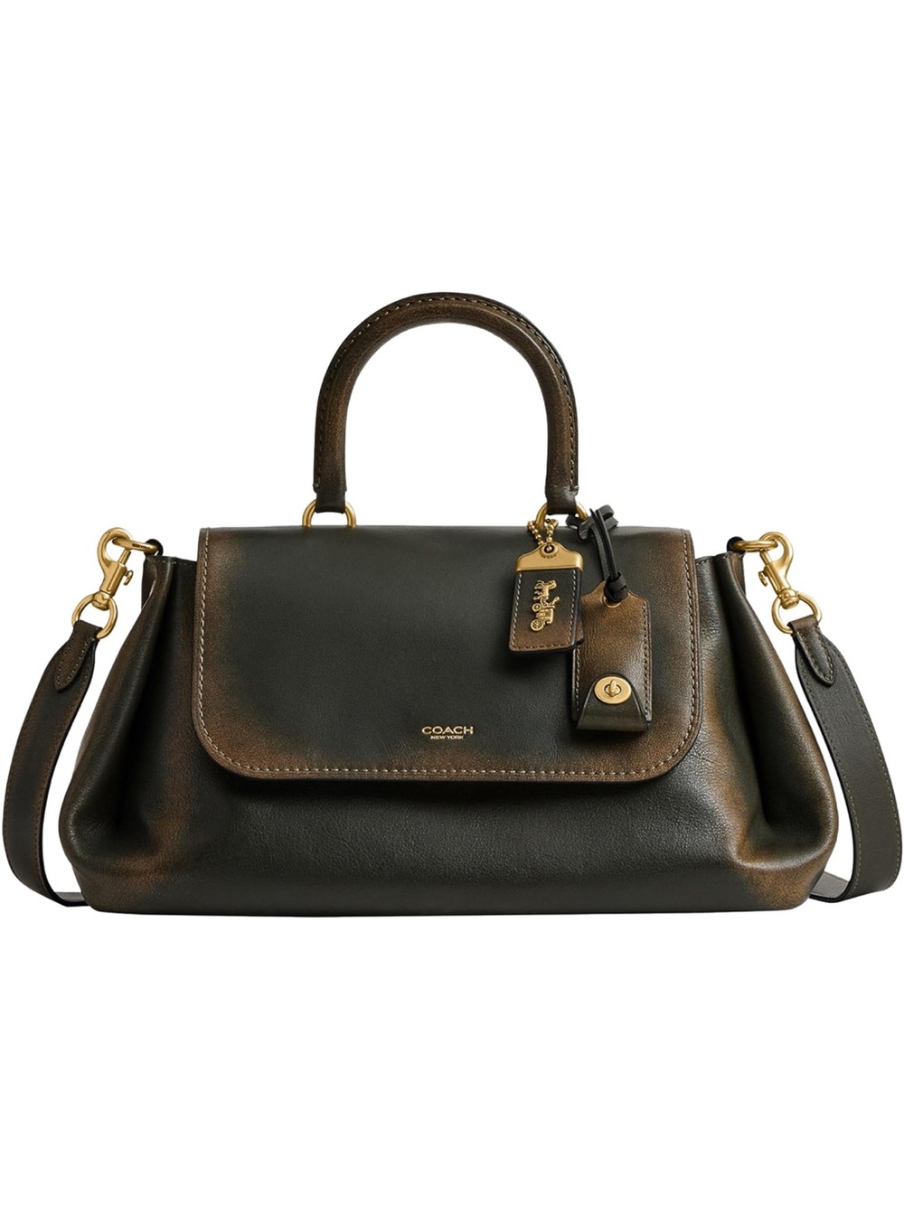 Coach Brown Loved Leather Slouchy Rogue Top Handle Bag with Strap - New